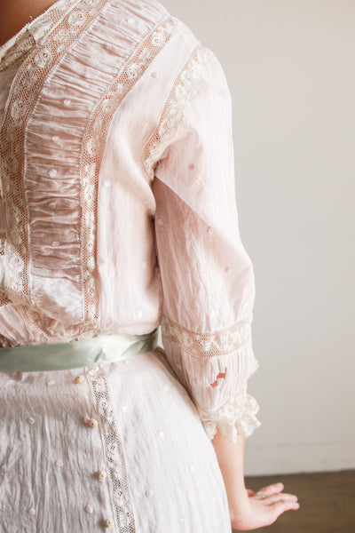 Edwardian Eyelet Cotton Lilac Swiss Dot Dress