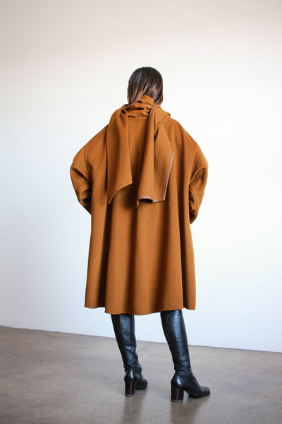 1980s Sienna Brown Wool Draped Coat