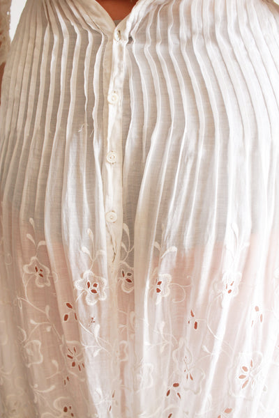 Edwardian White Cotton Mixed Lace Eyelet Embroidered Lawn Dress