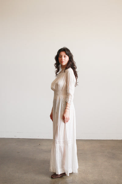 Edwardian Cotton Embroidered High Neck Lawn Dress