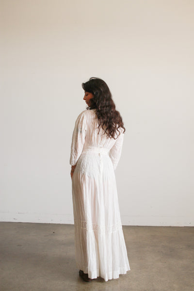 Edwardian Cotton Embroidered High Neck Lawn Dress