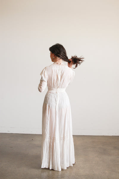 Edwardian Cotton Embroidered High Neck Lawn Dress