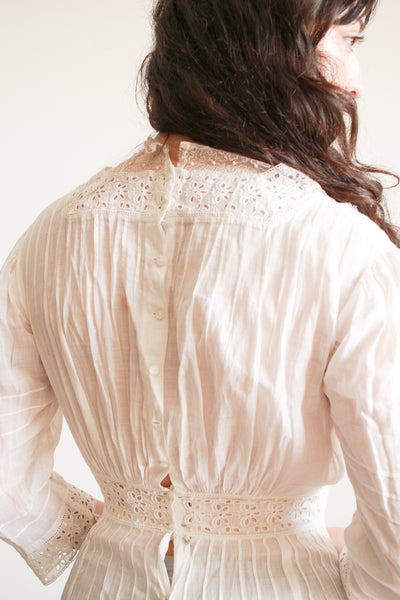Edwardian Cotton Embroidered High Neck Lawn Dress