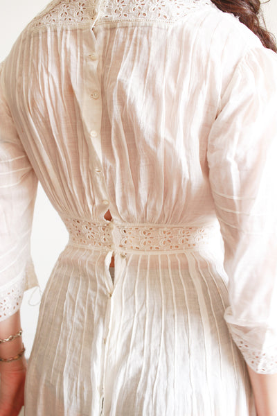 Edwardian Cotton Embroidered High Neck Lawn Dress