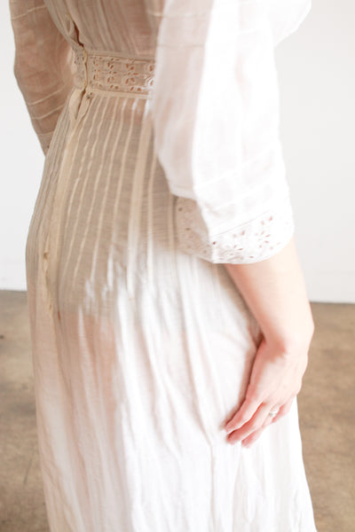 Edwardian Cotton Embroidered High Neck Lawn Dress