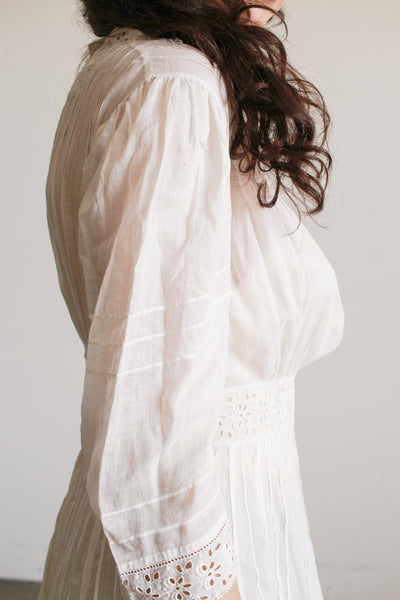 Edwardian Cotton Embroidered High Neck Lawn Dress
