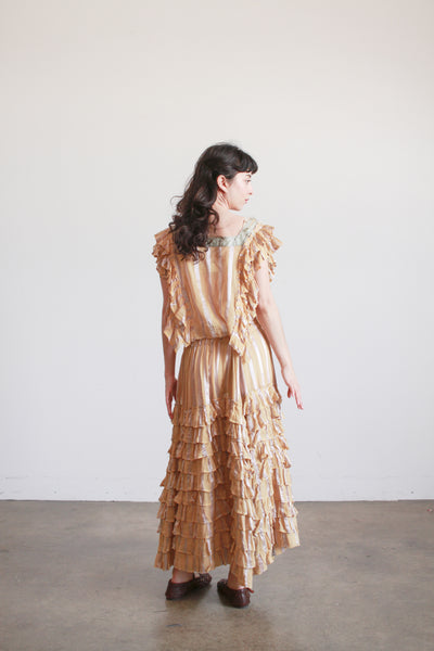 1920s Mustard Cotton and Silk Ruffle Skirt Set