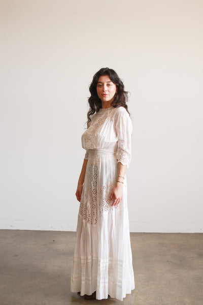 Edwardian Cotton White Eyelet Lawn Dress
