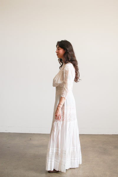Edwardian Cotton White Eyelet Lawn Dress