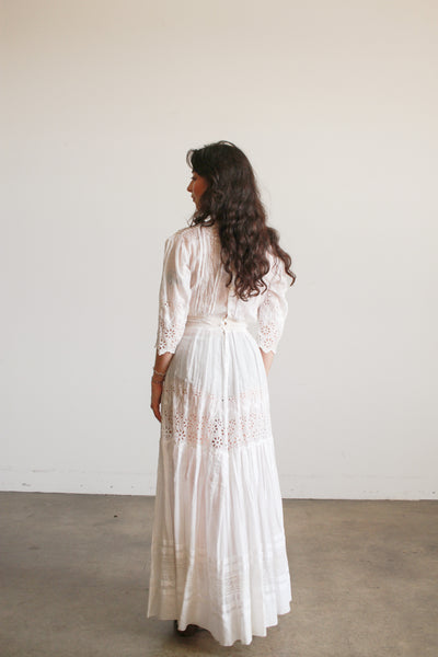 Edwardian Cotton White Eyelet Lawn Dress
