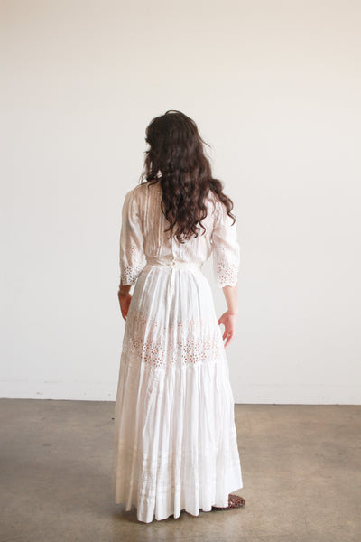 Edwardian Cotton White Eyelet Lawn Dress