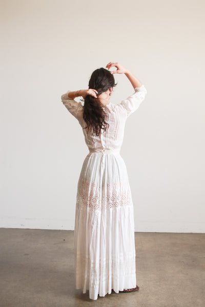 Edwardian Cotton White Eyelet Lawn Dress