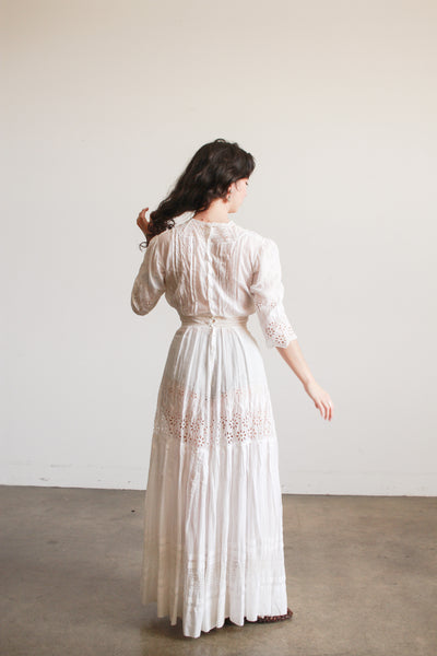 Edwardian Cotton White Eyelet Lawn Dress