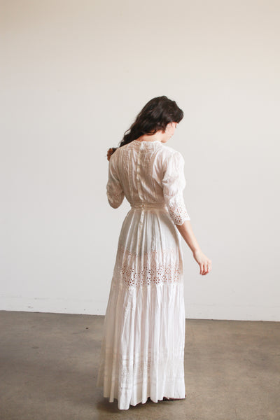 Edwardian Cotton White Eyelet Lawn Dress