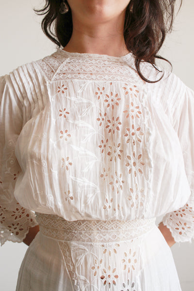 Edwardian Cotton White Eyelet Lawn Dress