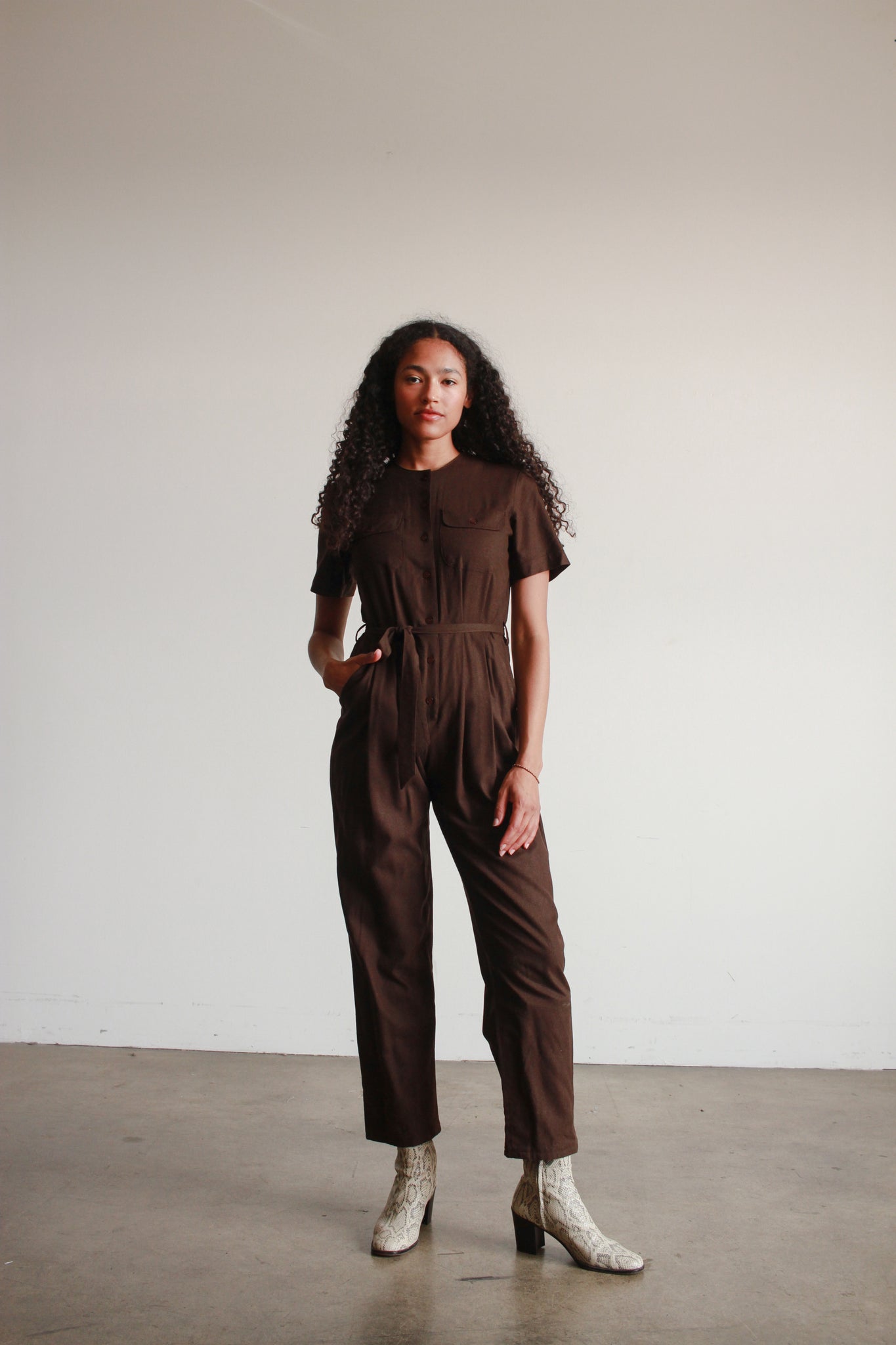 1980s Chocolate Raw Silk Jumpsuit