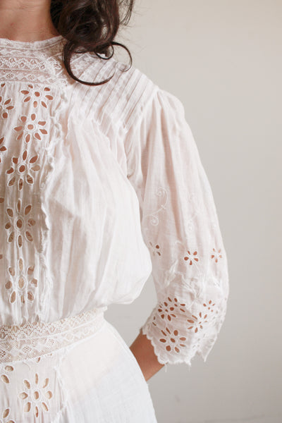 Edwardian Cotton White Eyelet Lawn Dress