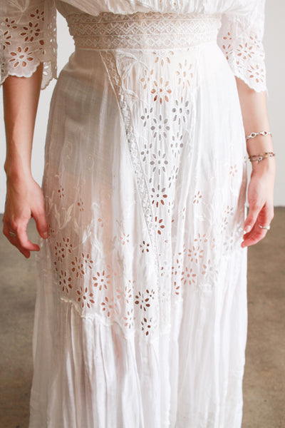 Edwardian Cotton White Eyelet Lawn Dress