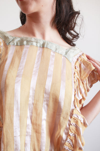 1920s Mustard Cotton and Silk Ruffle Skirt Set
