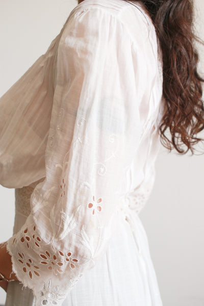 Edwardian Cotton White Eyelet Lawn Dress