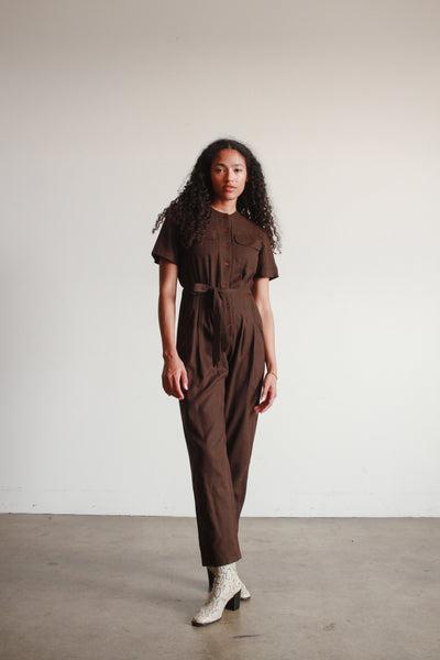 1980s Chocolate Raw Silk Jumpsuit