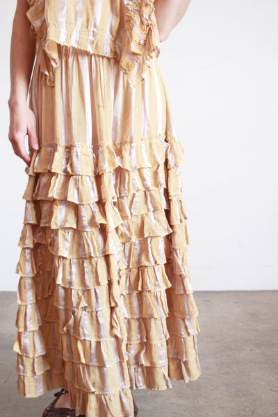 1920s Mustard Cotton and Silk Ruffle Skirt Set