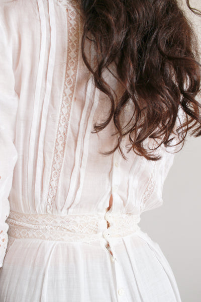 Edwardian Cotton White Eyelet Lawn Dress