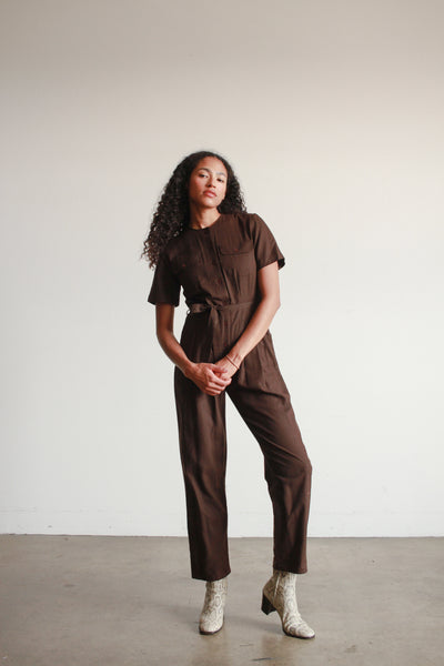 1980s Chocolate Raw Silk Jumpsuit