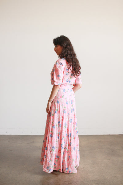 1940s Pink Floral Seersucker Wrap Dress
