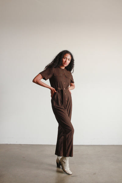 1980s Chocolate Raw Silk Jumpsuit