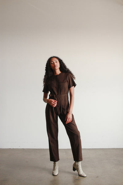 1980s Chocolate Raw Silk Jumpsuit