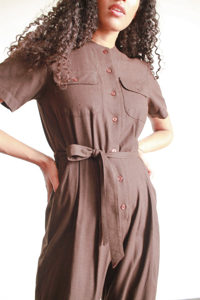 1980s Chocolate Raw Silk Jumpsuit