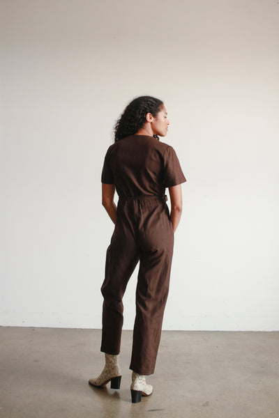 1980s Chocolate Raw Silk Jumpsuit