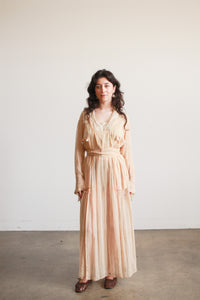 Edwardian Beige Cotton Voile Beaded Lawn Dress