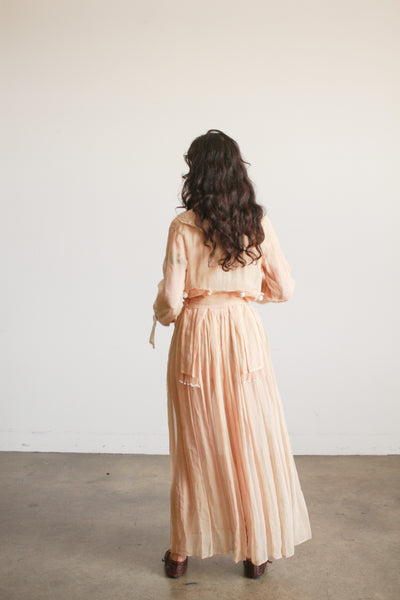 Edwardian Beige Cotton Voile Beaded Lawn Dress