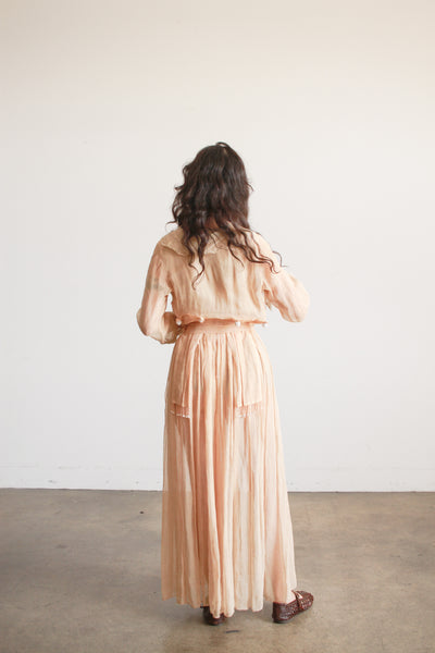 Edwardian Beige Cotton Voile Beaded Lawn Dress