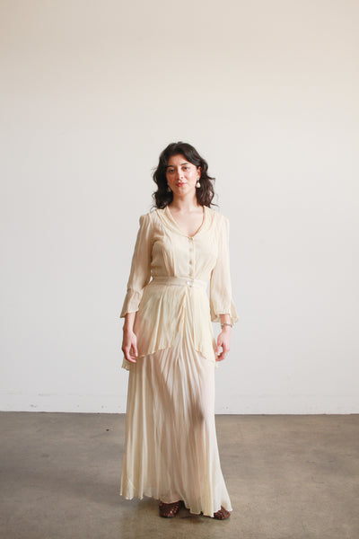 Edwardian Buttercream Chiffon Peplum Lawn Dress