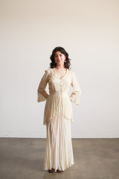 Edwardian Buttercream Chiffon Peplum Lawn Dress
