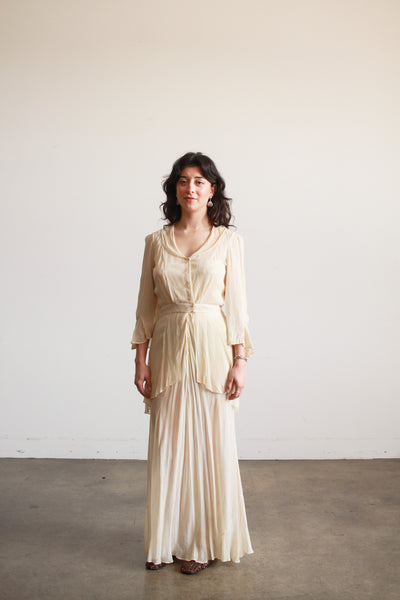 Edwardian Buttercream Chiffon Peplum Lawn Dress