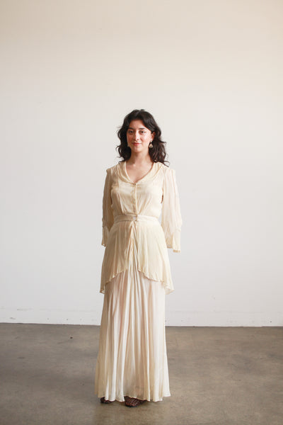 Edwardian Buttercream Chiffon Peplum Lawn Dress