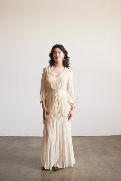 Edwardian Buttercream Chiffon Peplum Lawn Dress