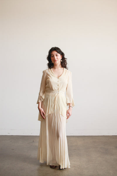 Edwardian Buttercream Chiffon Peplum Lawn Dress