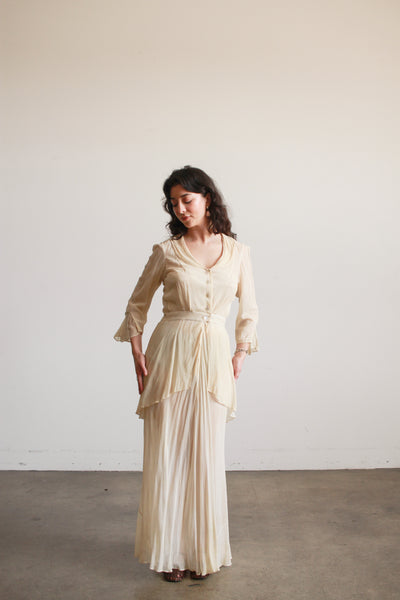 Edwardian Buttercream Chiffon Peplum Lawn Dress