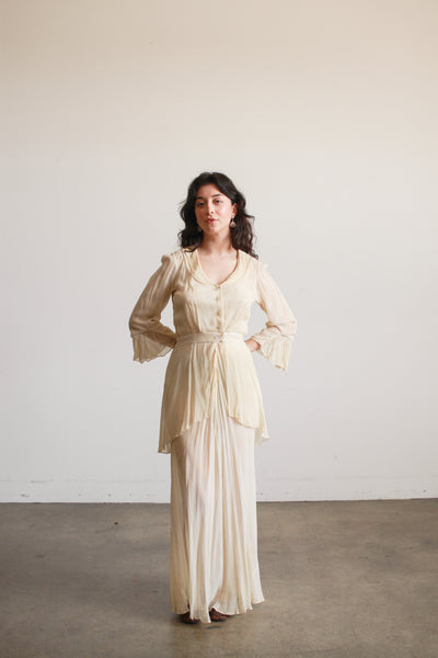 Edwardian Buttercream Chiffon Peplum Lawn Dress
