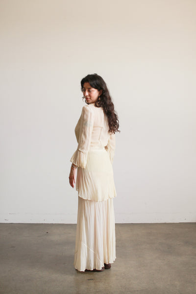 Edwardian Buttercream Chiffon Peplum Lawn Dress