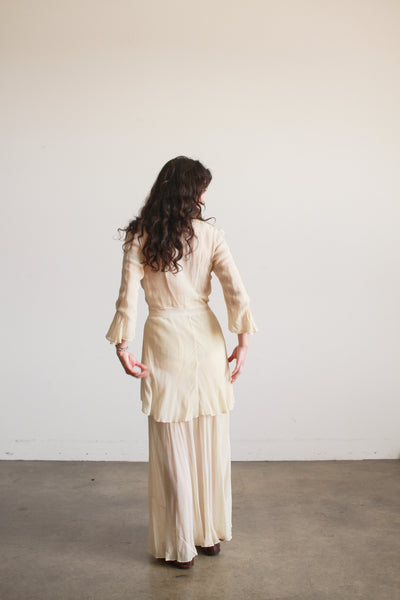 Edwardian Buttercream Chiffon Peplum Lawn Dress
