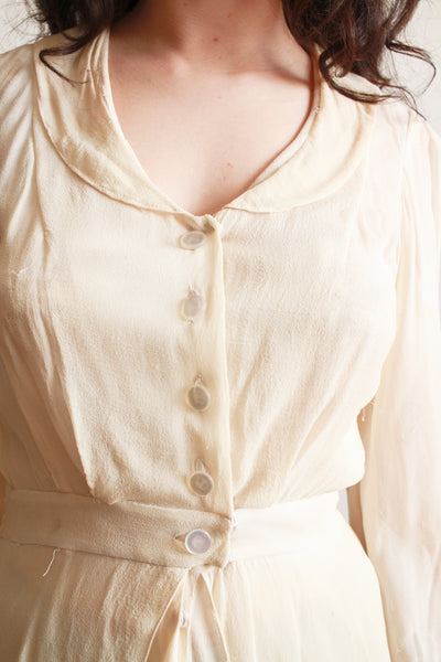 Edwardian Buttercream Chiffon Peplum Lawn Dress