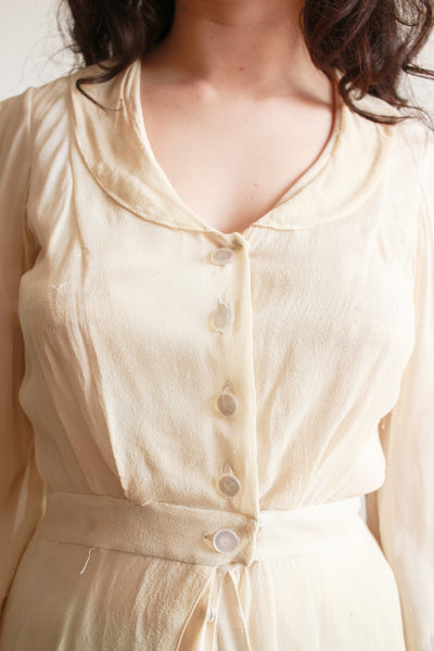 Edwardian Buttercream Chiffon Peplum Lawn Dress