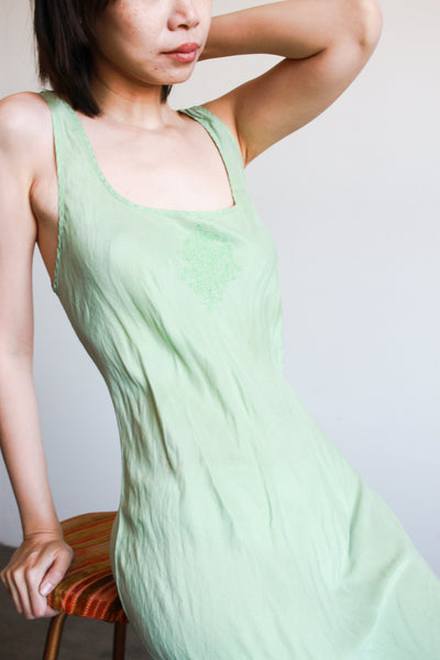 1990s Celery Green Silk Slip Dress