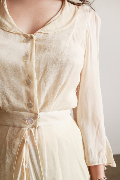 Edwardian Buttercream Chiffon Peplum Lawn Dress